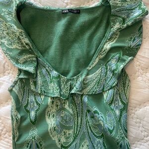 Zara Emerald Green Patterned Blouse